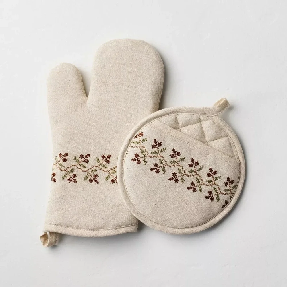 Oven Mitt Set Sour Cream with Stitched Icon - Hearth & Hand Magnolia, Target
